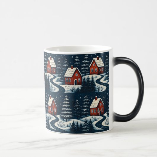 Scandinavian Folk Art Cozy Winter Cabin Mug モーフィングマグカップ (右)