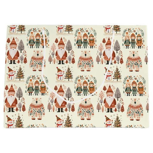 Scandinavian Folk Art Festive Holiday ラージペーパーバッグ (正面)