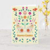 Scandinavian Folk Easter Bunnies  カード (黄色い花)