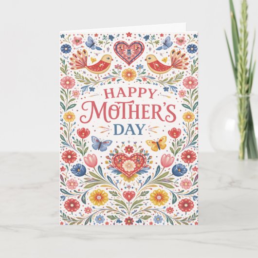 Scandinavian Folk Floral Mothers Day シーズンカード (正面)