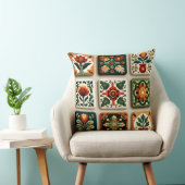 Scandinavian Folk Floral Tile Pattern Throw Pillow クッション (椅子)