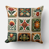 Scandinavian Folk Floral Tile Pattern Throw Pillow クッション (正面)