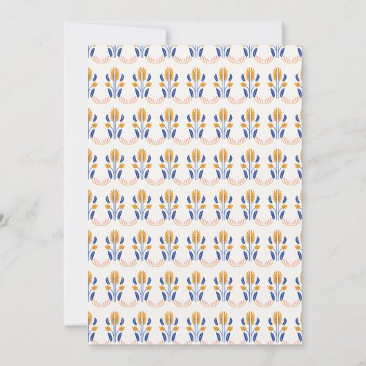 Scandinavian Folk Flowers Blue Yellow Chic Wedding 招待状 (裏面)