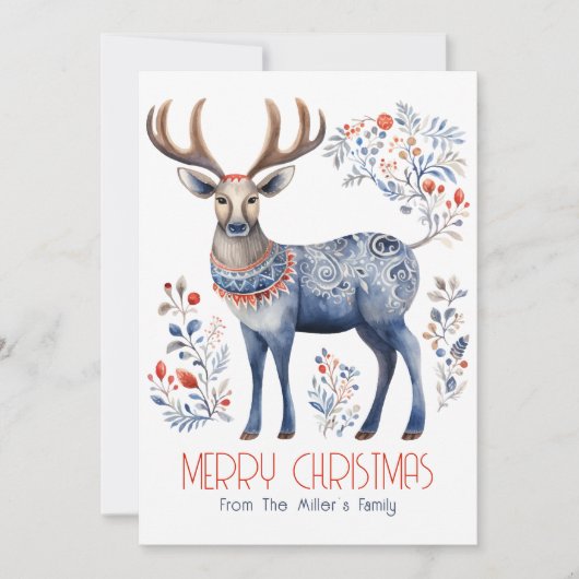 Scandinavian Folk Reindeer Christmas Party Invite 招待状 (正面)