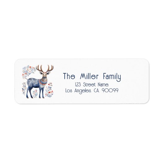 Scandinavian Folk Reindeer Personalized Text ラベル (正面)