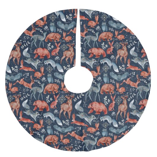 Scandinavian Folk Woodland Animals Wrapping Paper ブラッシュドポリエステルツリースカート (正面)