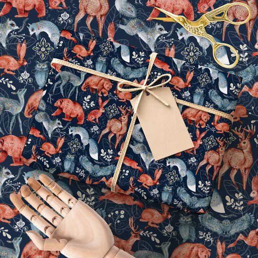 Scandinavian Folk Woodland Animals Wrapping Paper ラッピングペーパー