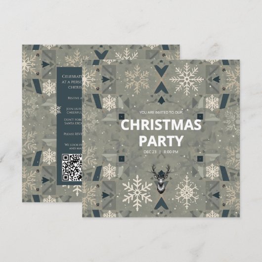 Scandinavian Geometric Christmas Party Invitation 招待状 (正面/裏面)