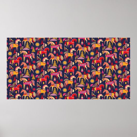 Scandinavian horses pattern seamless design. Decor ポスター (正面)