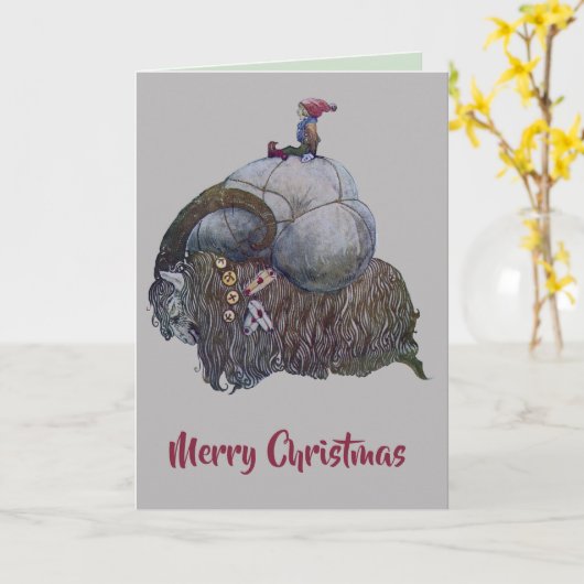 Scandinavian Julbocken Yule Goat After John Bauer カード (黄色い花)