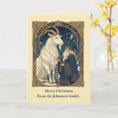 Scandinavian Julbocken Yule Goat and Jultomten カード (黄色い花)