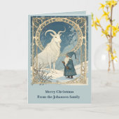 Scandinavian Jultomten With Julbocken Yule Goat カード (黄色い花)
