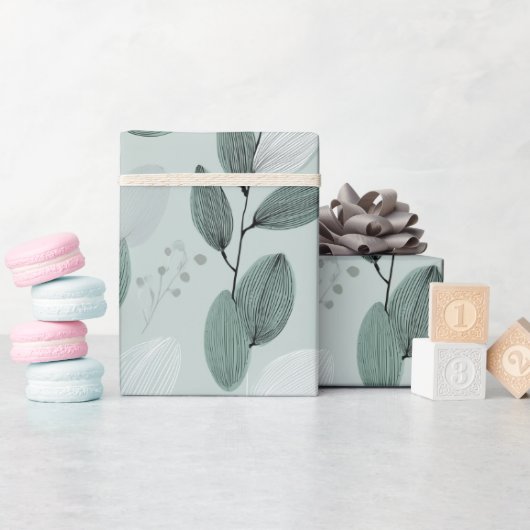 Scandinavian Light Green Leaf Sage Floral Pattern ラッピングペーパー (ベビーシャワー)