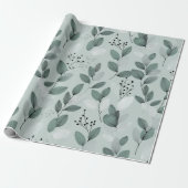 Scandinavian Light Green Leaf Sage Floral Pattern ラッピングペーパー (アンロールド)