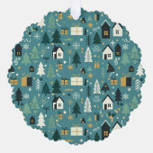 Scandinavian Merry Christmas Tree Winter Snow オーナメントカード (正面)