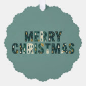 Scandinavian Merry Christmas Tree Winter Snow オーナメントカード (正面)