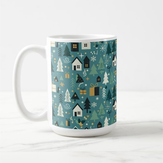 Scandinavian Merry Christmas Tree Winter Snow コーヒーマグカップ (左)