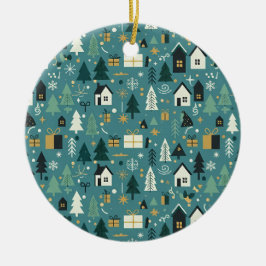 Scandinavian Merry Christmas Tree Winter Snow セラミックオーナメント