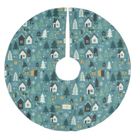 Scandinavian Merry Christmas Tree Winter Snow ブラッシュドポリエステルツリースカート