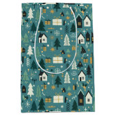 Scandinavian Merry Christmas Tree Winter Snow ミディアムペーパーバッグ (正面)