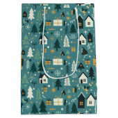 Scandinavian Merry Christmas Tree Winter Snow ミディアムペーパーバッグ (裏面)