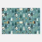 Scandinavian Merry Christmas Tree Winter Snow ラッピングペーパーシート (正面)