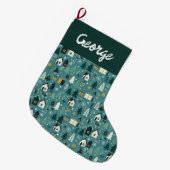 Scandinavian Merry Christmas Tree Winter Snow ラージクリスマスストッキング (正面 (吊り時))