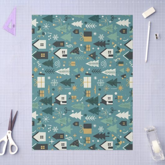 Scandinavian Merry Christmas Tree Winter Snow 薄葉紙 (クラフト)