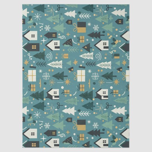 Scandinavian Merry Christmas Tree Winter Snow 薄葉紙 (正面)