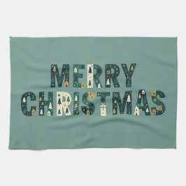 Scandinavian Merry Christmas Typography キッチンタオル