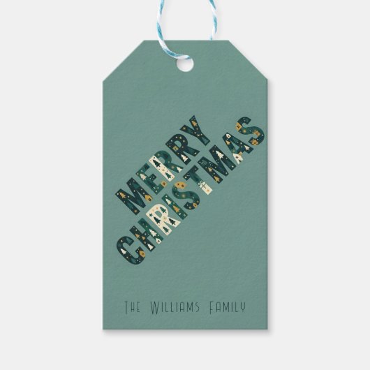 Scandinavian Merry Christmas Typography ギフトタグ (正面)