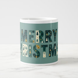 Scandinavian Merry Christmas Typography ジャンボコーヒーマグカップ