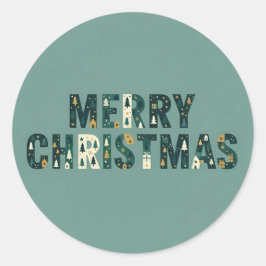 Scandinavian Merry Christmas Typography ラウンドシール