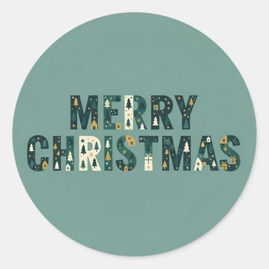 Scandinavian Merry Christmas Typography ラウンドシール (正面)