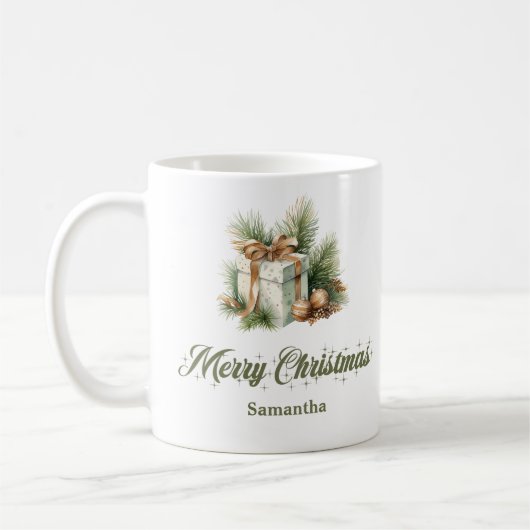 Scandinavian Minimalist Christmas Mug Custom Name コーヒーマグカップ (左)