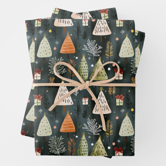 Scandinavian Nordic Christmas Pine Tree Pattern ラッピングペーパーシート (インサイチュ)