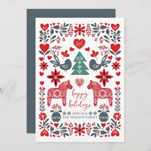 Scandinavian Nordic Folk art Fable Christmas シーズンカード (正面/裏面)