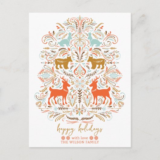 Scandinavian Nordic Folk art Fable Christmas シーズンポストカード (正面)