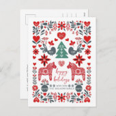 Scandinavian Nordic Folk art Fable Christmas  シーズンポストカード (正面/裏面)