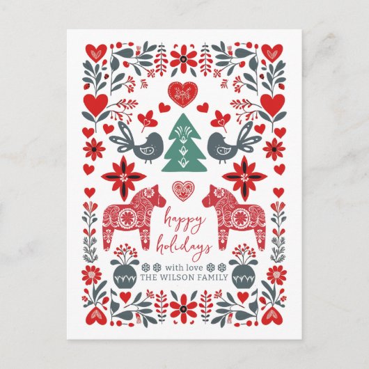 Scandinavian Nordic Folk art Fable Christmas  シーズンポストカード (正面)