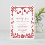 Scandinavian Nordic Red Folk Art Christmas  招待状 (スタンド正面)