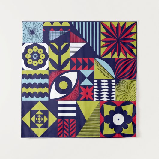 Scandinavian or retro style graphic pattern. Hand- タペストリー (正面)