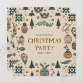Scandinavian Ornaments Christmas Party Invitation 招待状 (正面/裏面)