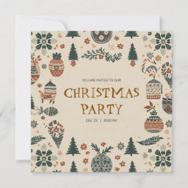 Scandinavian Ornaments Christmas Party Invitation 招待状