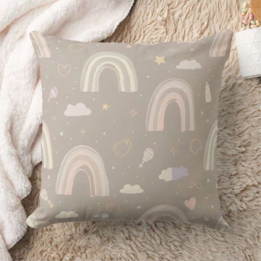 Scandinavian Pastel Nursery Pillow | Soft Rainbows クッション (ブランケット)