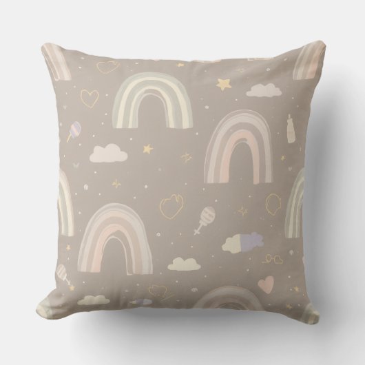 Scandinavian Pastel Nursery Pillow | Soft Rainbows クッション (正面)