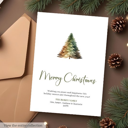 Scandinavian Pine Wreath Watercolor Christmas Card シーズンカード