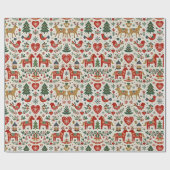 Scandinavian Red and Green Folk Christmas Pattern ラッピングペーパー (フラット)