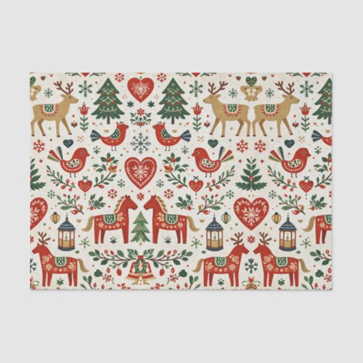 Scandinavian Red and Green Folk Christmas Pattern 薄葉紙 (正面)