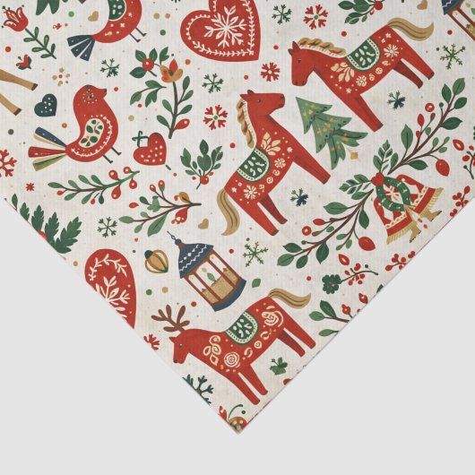 Scandinavian Red and Green Folk Christmas Pattern 薄葉紙 (詳細)